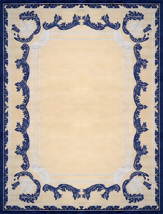 Современный Индийский ковер Baroque Frame №3407 372x276cm из шерсти и шелка в стиле неоклассика