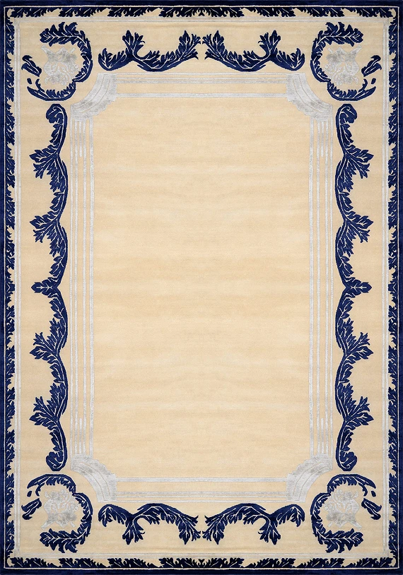 Современный Индийский ковер Baroque Frame №3416 275x185cm из шерсти и шелка в стиле неоклассика
