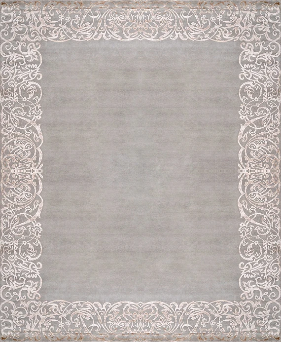 Современный Индийский ковер Rococo Frame №3448 304x246cm из шерсти и бамб. шелка в стиле неоклассика