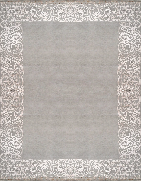 Современный Индийский ковер Rococo Frame №3450 362x274cm из шерсти и бамб. шелка в стиле неоклассика