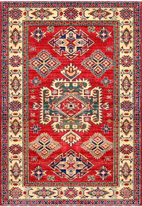 Шерстяной Кавказский ковер Kazakh №3507 144x100cm