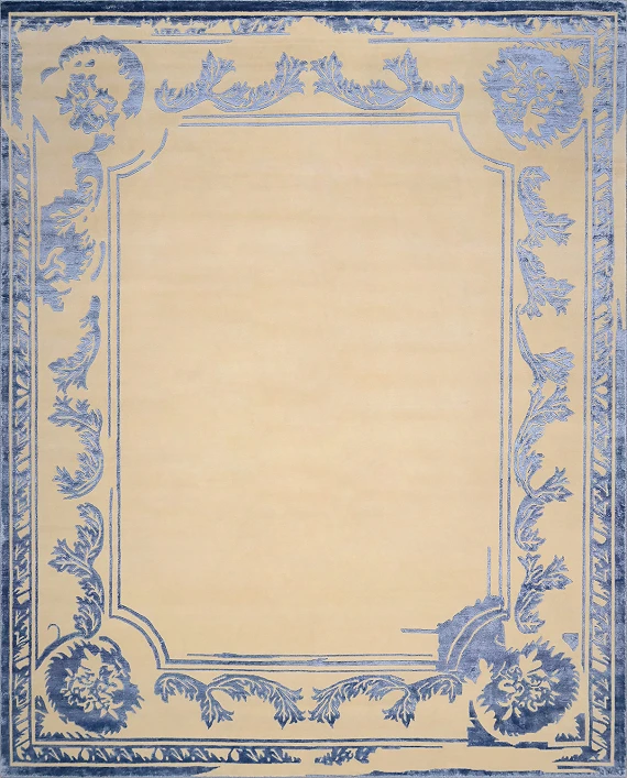 Современный Индийский ковер Baroque Frame №3454 302x244cm из шерсти и бамб. шелка в стиле неоклассика