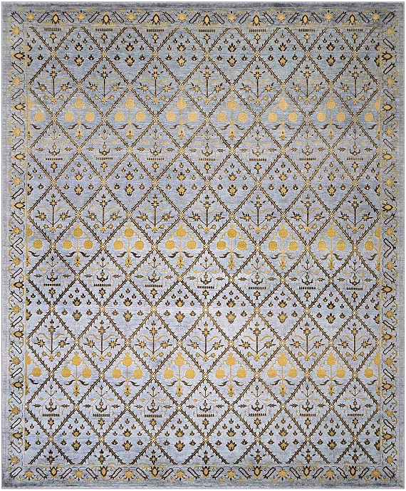 Современный Индийский ковер Garden №3646 303x247cm из шерсти и бамб. шелка в стиле неоклассика