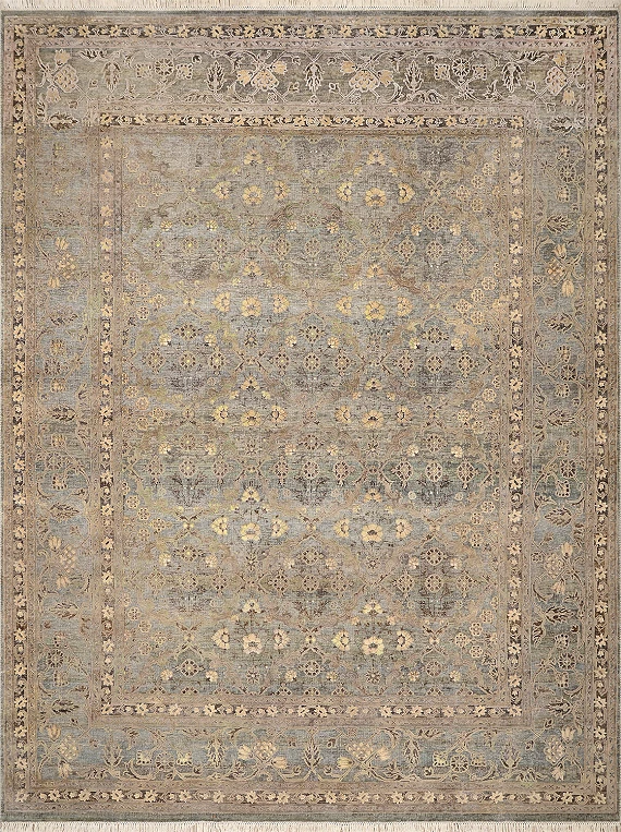 Современный Индийский ковер Shabby Classic №3073 303x238cm из шерсти и бамб. шелка в стиле неоклассика