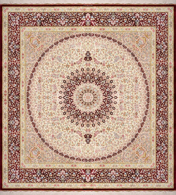 Шелковый Иранский ковер Kazemi №1605 200x200cm
