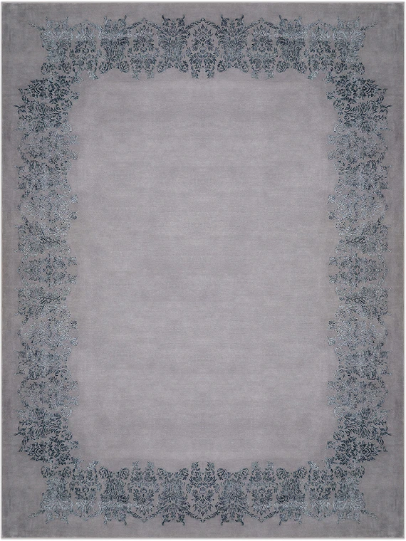 Современный Индийский ковер Damask Frame №3753 367x277cm из шерсти и бамб. шелка в стиле неоклассика