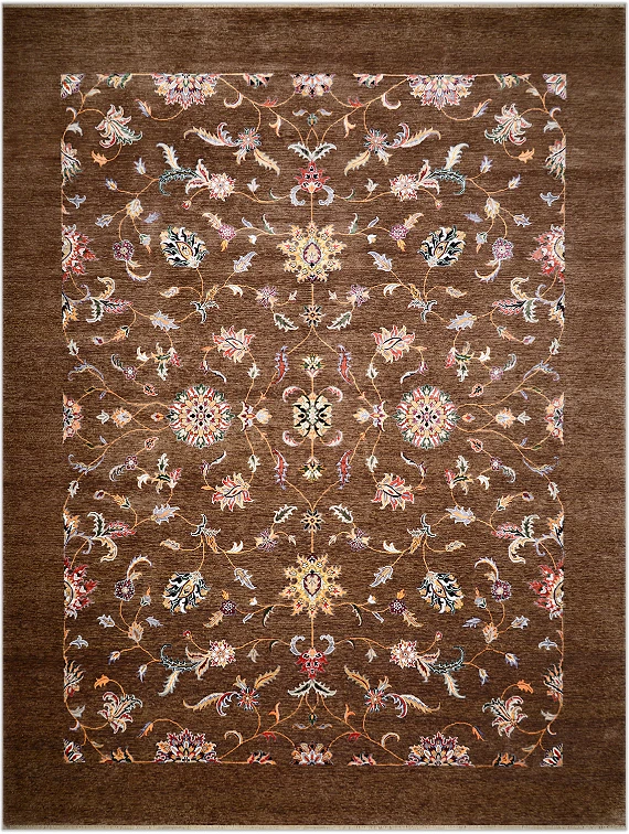 Современный Индийский ковер Mille Fleur №2188 399x303cm из шерсти и шелка в стиле неоклассика